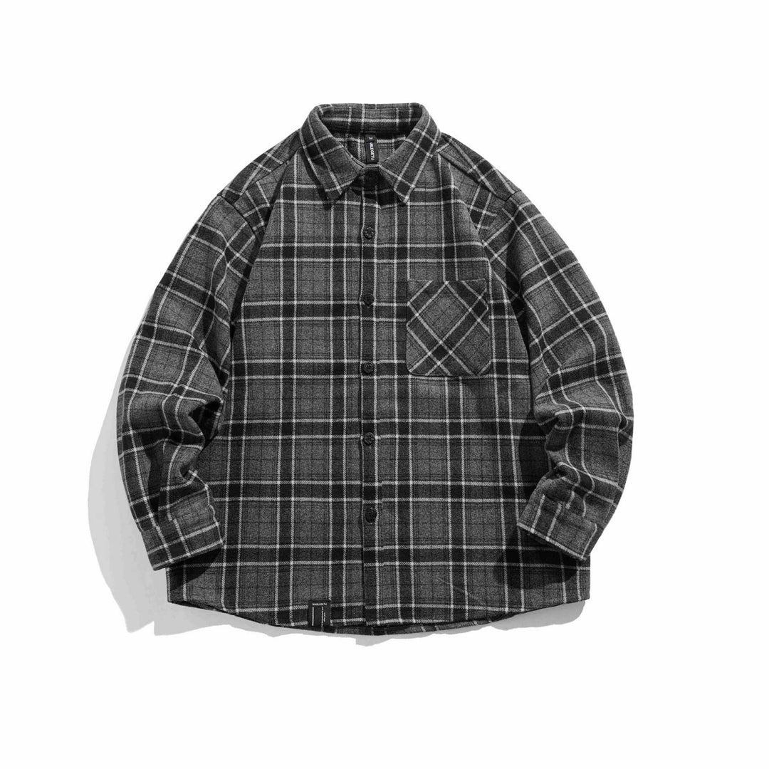 Herren Kariertes Overshirt im Shacket‑Stil aus weichem Flanell mit aufgesetzter Brusttasche Drune