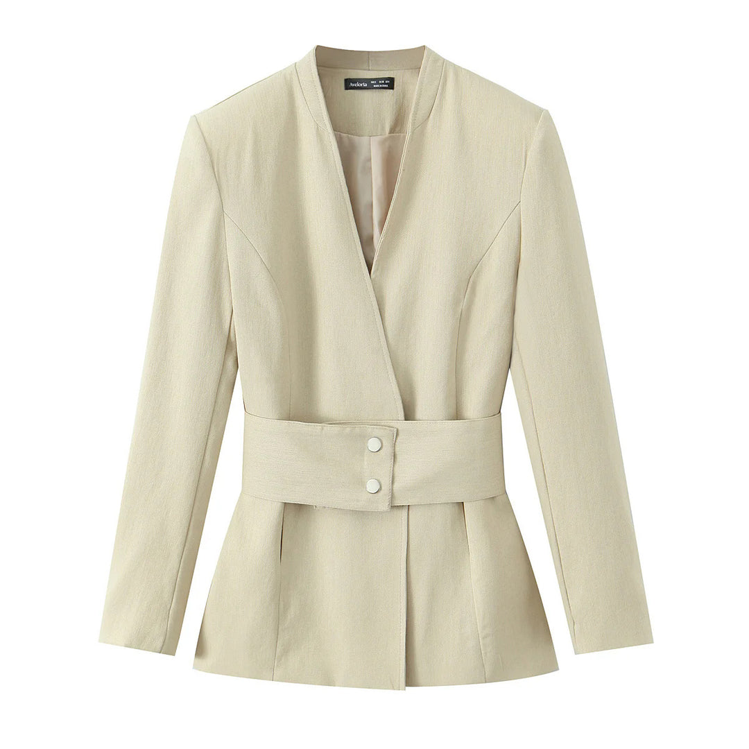 Damen nan zweiteiliges Blazer‑Set mit tailliertem Bindegürtel und hochgeschnittener weiter Bundfaltenhose Drune