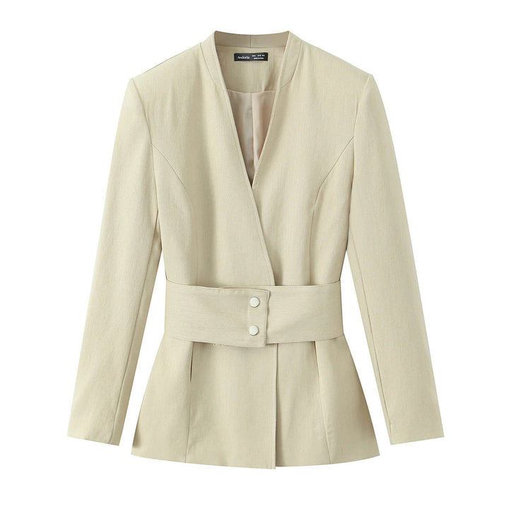 Damen nan zweiteiliges Blazer‑Set mit tailliertem Bindegürtel und hochgeschnittener weiter Bundfaltenhose Drune