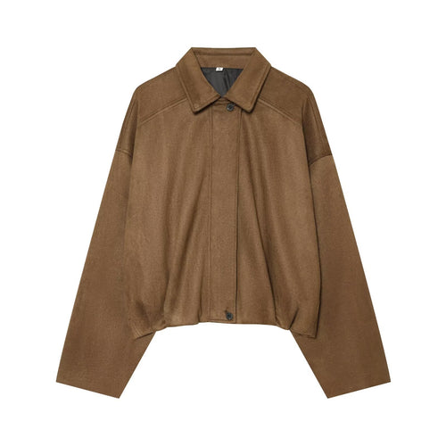 Damen Kurze Cape-Jacke im Oversized Wildlederoptik mit verdeckter Knopfleiste Drune