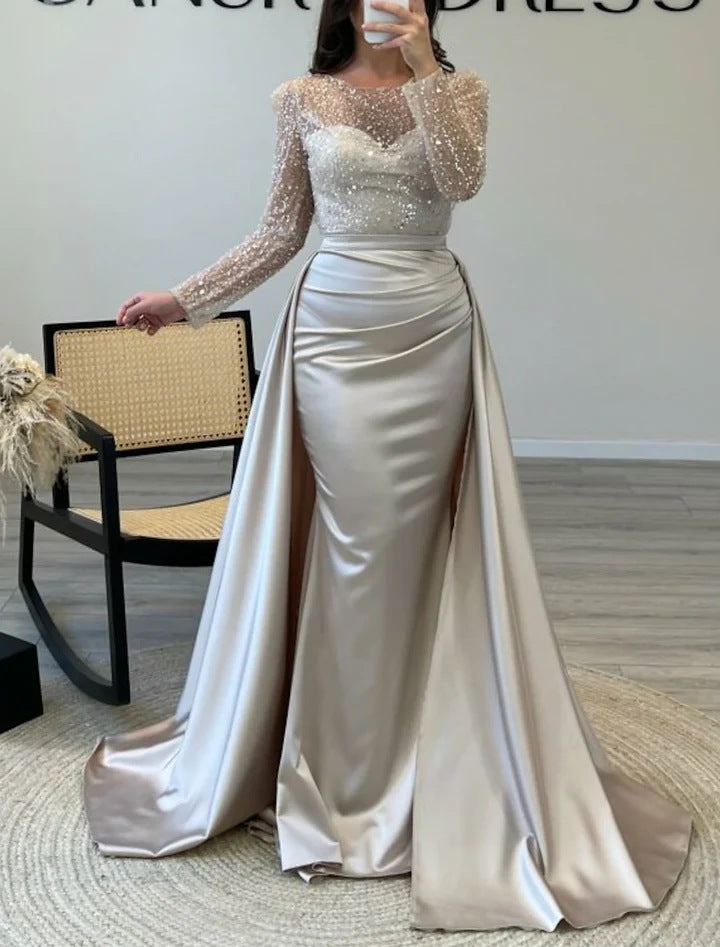 Damen Elegantes Abendkleid mit glitzerndem Oberteil und fließendem Rock Drune