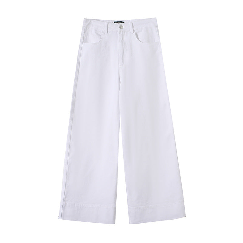 Damen Weite hochtaillierte Palazzo-Hose aus Baumwollmix mit Umschlagsaum Drune