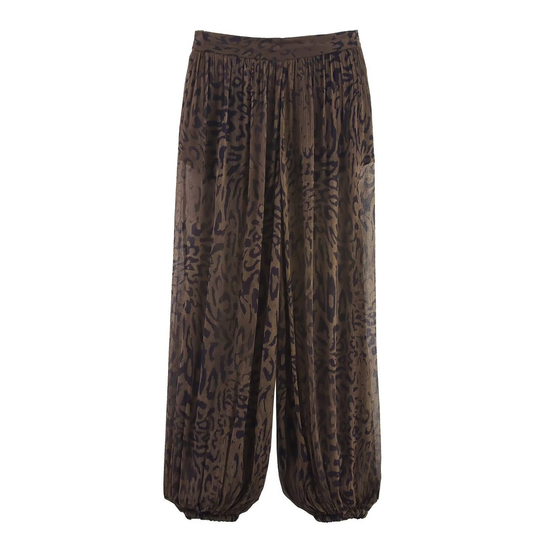 Damen 400+ plissierte weite Palazzo‑Hose mit Animalprint und elastischem Saum Drune