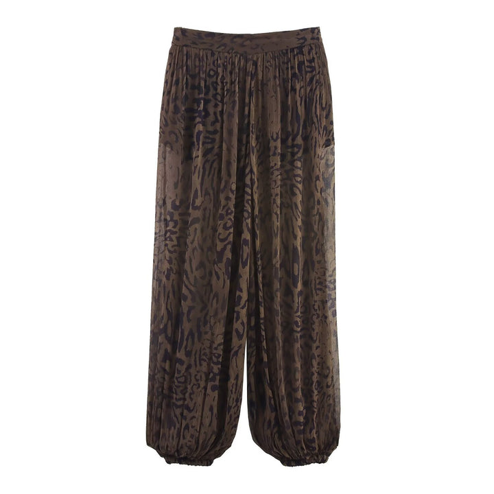 Damen 400+ plissierte weite Palazzo‑Hose mit Animalprint und elastischem Saum Drune