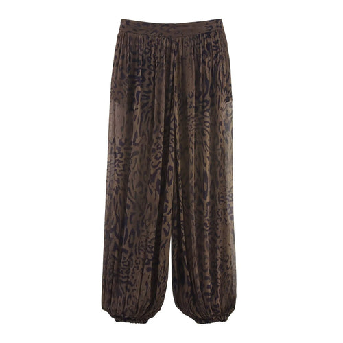 Damen 400+ plissierte weite Palazzo‑Hose mit Animalprint und elastischem Saum Drune