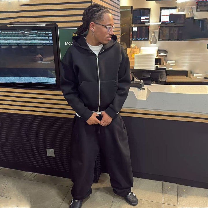 Herren nan Oversize Zip-Hoodie und Relaxed Sweatpants Set Drune