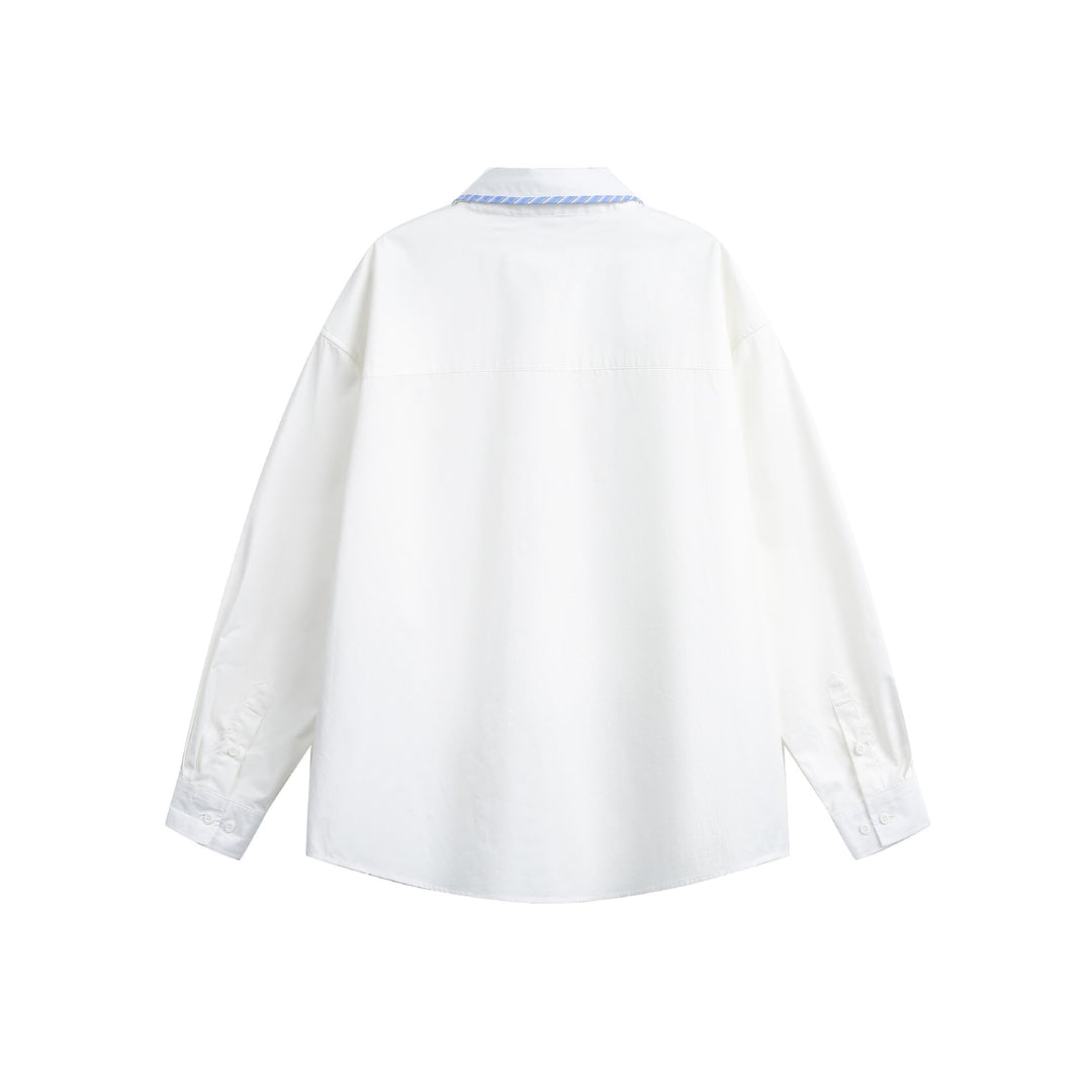 Unisex Oversize-Hemdjacke mit gestreifter Paspelierung am Kragen und durchgehender Knopfleiste Drune