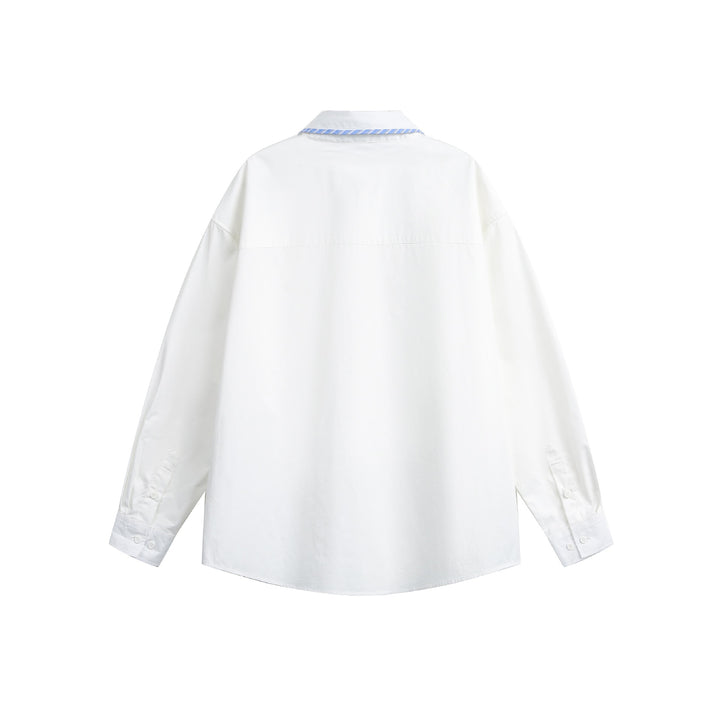 Unisex Oversize-Hemdjacke mit gestreifter Paspelierung am Kragen und durchgehender Knopfleiste Drune