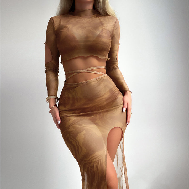 Damen Schickes Oberteil mit asymmetrischem Schnitt und maxi Rock Drune