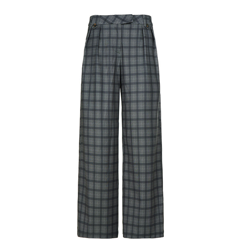 Damen Weite Karierte High-Waist Culotte-Hose mit Bundfalten Drune
