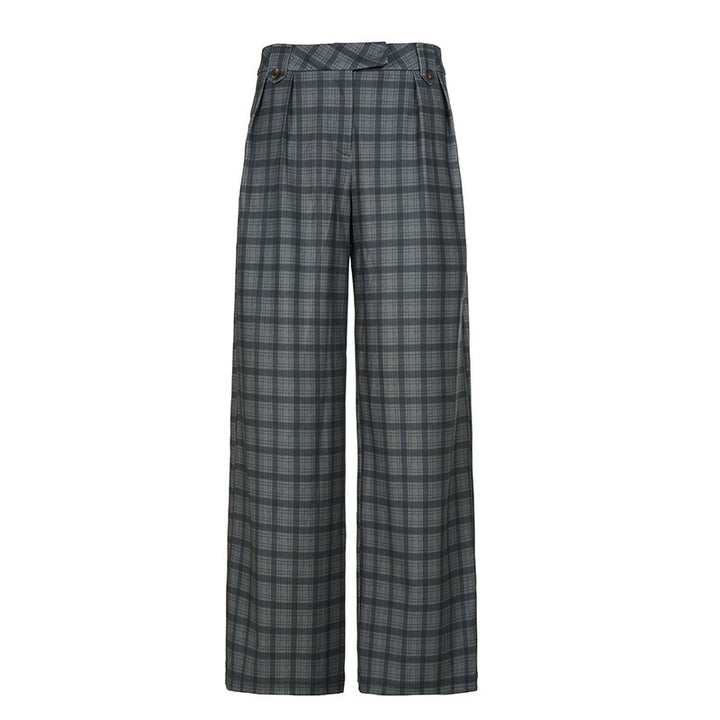 Damen Weite Karierte High-Waist Culotte-Hose mit Bundfalten Drune