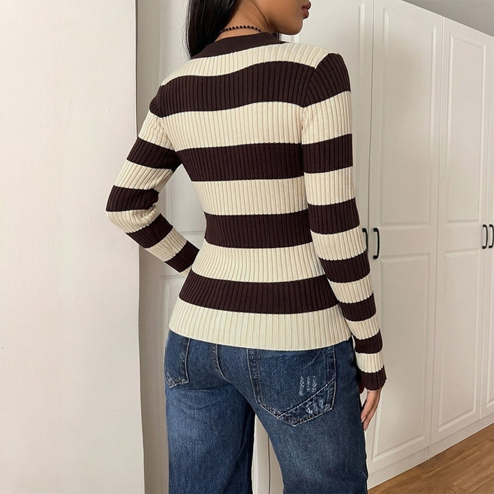 Damen Langarm Strickoberteil mit Polo-Kragen Drune