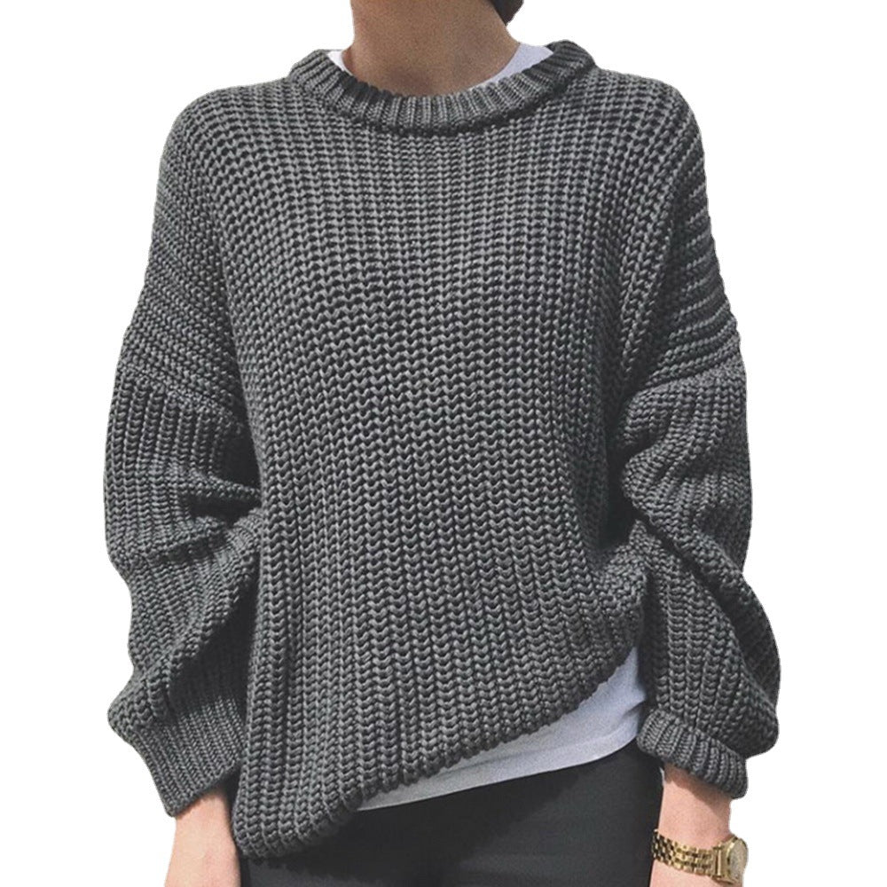 Damen Großer Strickpullover mit lässigem Schnitt und weitem Kragen Drune