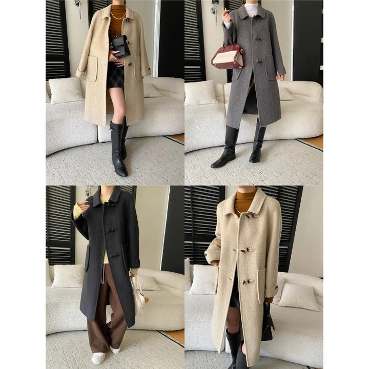 Damen eleganter Wollmantel mit praktischen Taschen und Knopfdetails Drune