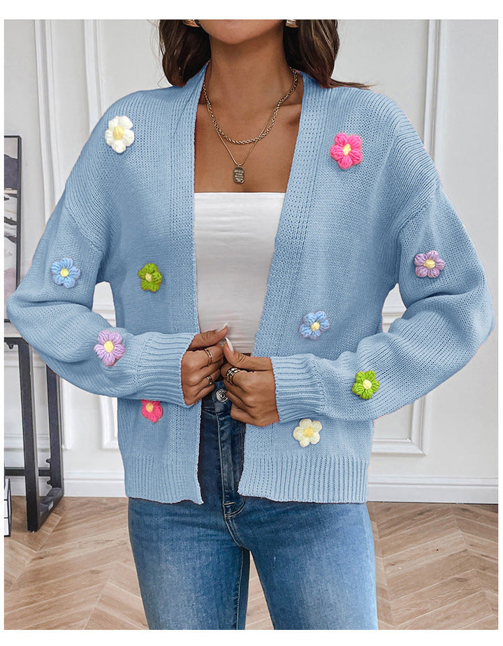 Drune | Handgehäkelter floral gestrickter Cardigan