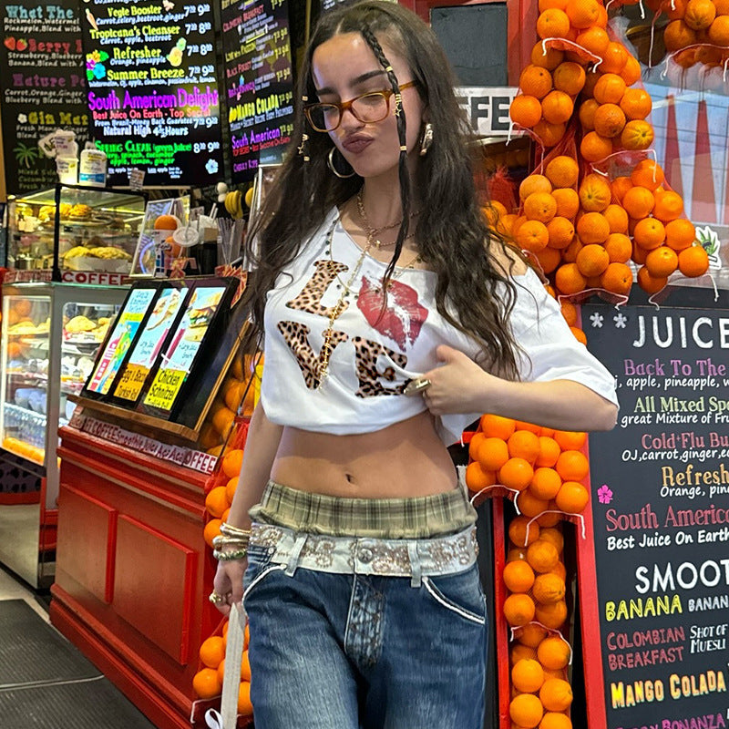 Damen T-Shirt mit tierischem Muster und auffälligem Druck Drune