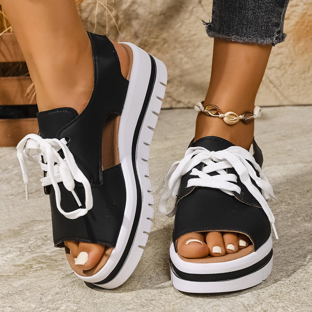 Damen Sneaker-Sandaletten mit offener Zehe und praktischen Schnürsenkeln Drune