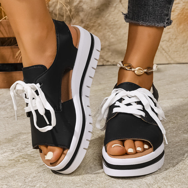 Damen Sneaker-Sandaletten mit offener Zehe und praktischen Schnürsenkeln Drune
