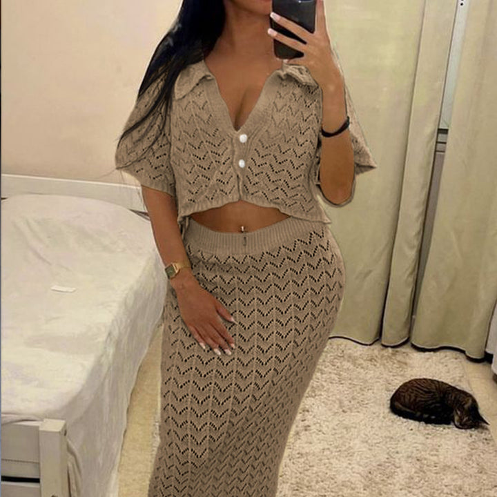 Damen Häkel-Midi-Kleid mit festem Bund und luxuriösem Schnitt Drune