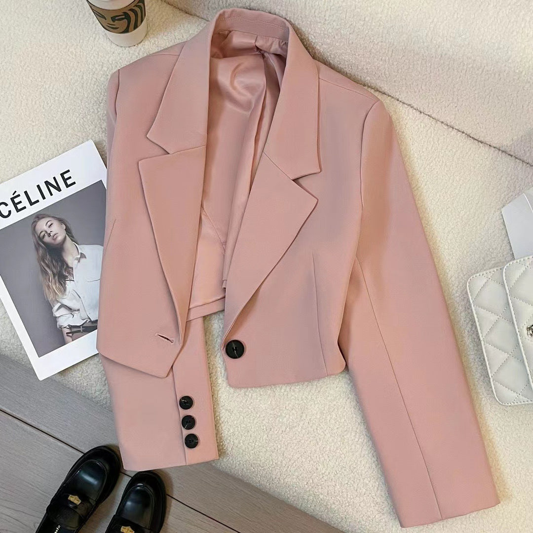 Damen nan kurzer taillierter Blazer mit markantem Revers und Ein-Knopf-Verschluss Drune