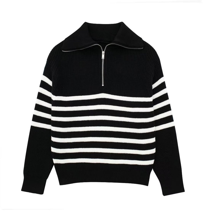 Damen Strickpullover mit hohem Kragen und Reißverschluss Drune