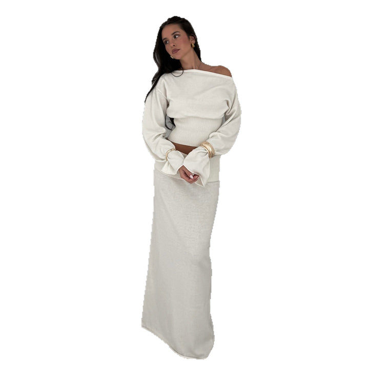 Damen nan schulterfreies Kurz-Cropped-Strickoberteil mit breite(r)m Rippenbund und taillierender Passform Drune