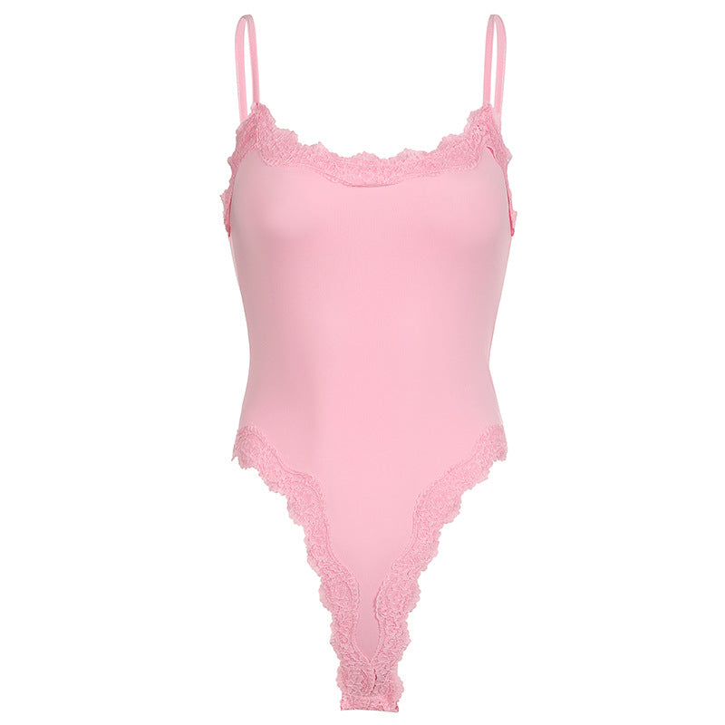 Damen eleganter Bodysuit mit Spitzenakzenten und verstellbaren Trägern Drune
