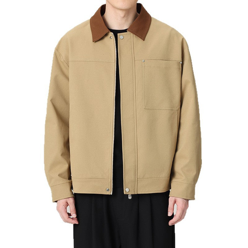 Herren Kurzjacke im Workwear-Look mit Kontrastkragen, verdecktem Reißverschluss und Brusttasche Drune
