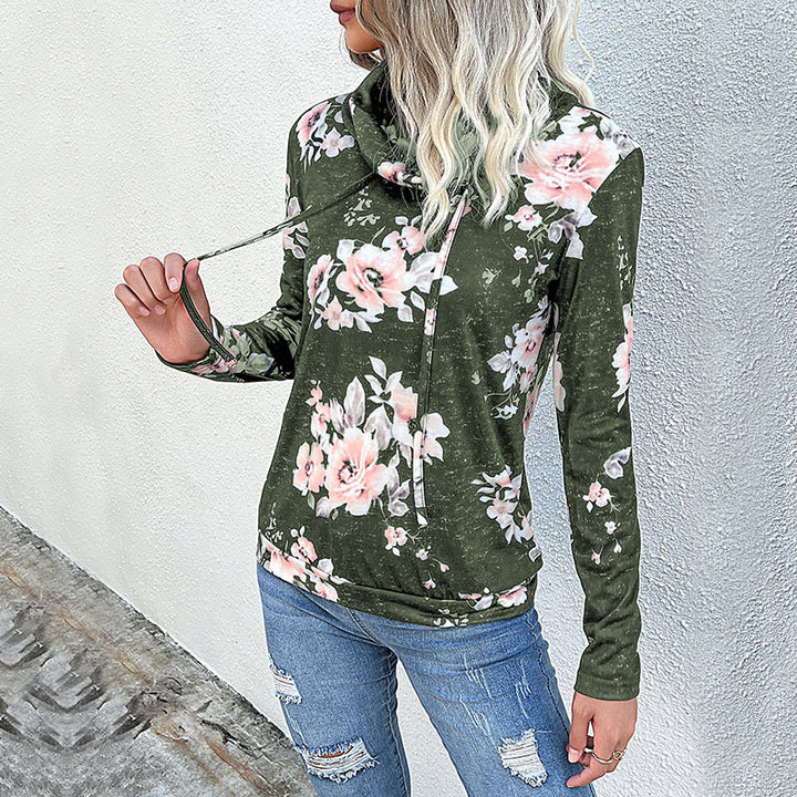 Damen Schlauchkragen-Sweatshirt mit floralem Alloverprint und Kordelzug Drune
