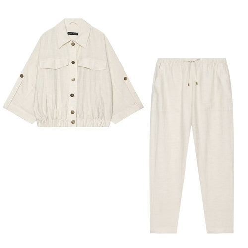 Damen Leinen-Mix Joggerhose mit elastischem Bund und schmalem Bein Drune