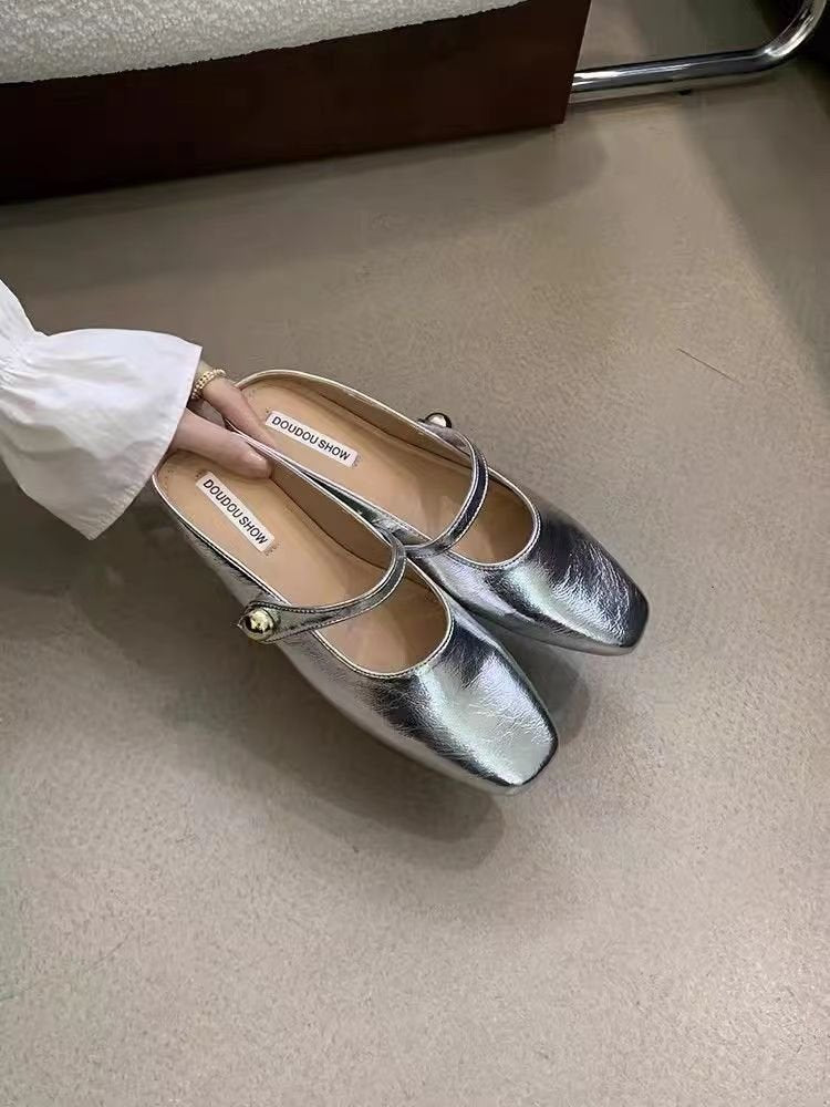 Damen Stilvolle Ballerinas mit glänzendem Obermaterial und eleganter Schnalle Drune