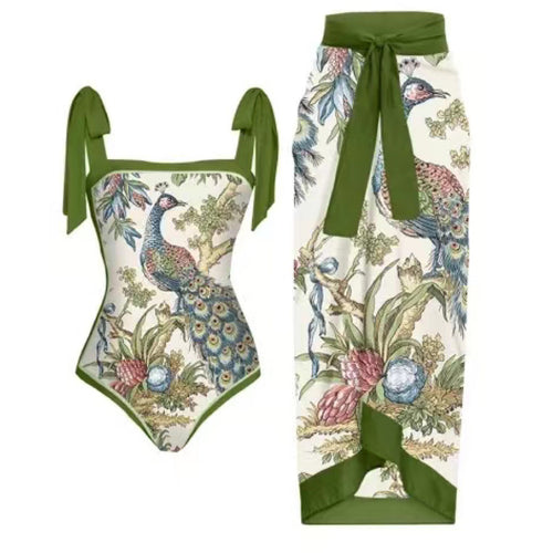 Damen Wickelrock mit floralen Motiven und eleganter Schleifen-Applikation Drune