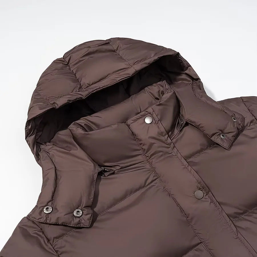 Damen nan kurzer gesteppter Pufferjacke mit abnehmbarer Kapuze und Tunnelzugsaum Drune