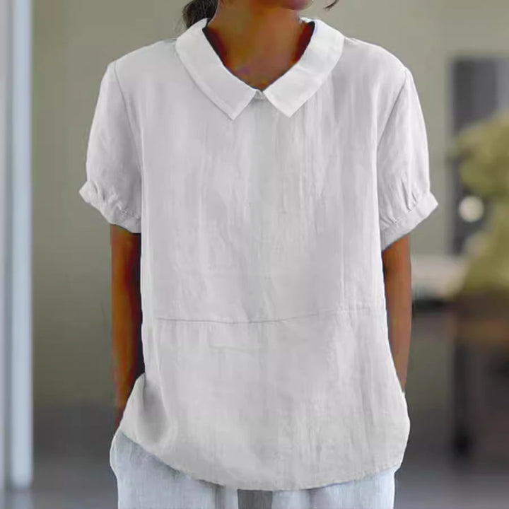 Damen luftige Bluse mit Kragen und umschlägigen Ärmeln Drune