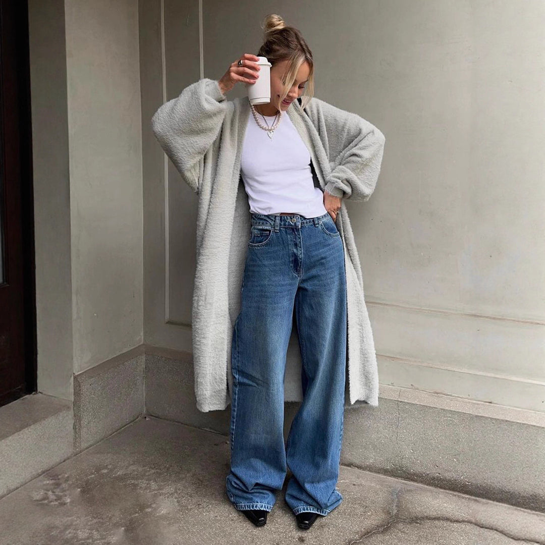 Damen Längerer kuscheliger Cardigan mit weitem Schnitt Drune