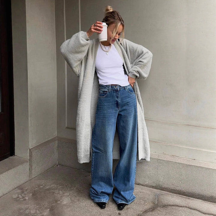 Damen Längerer kuscheliger Cardigan mit weitem Schnitt Drune