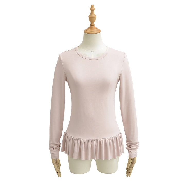 Damen Longsleeve Top mit Rüschensaum und Rundhalsausschnitt Drune