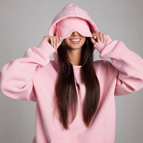 Damen Oversized Kapuzenpullover mit integrierter gepolsterter Schlafmaske Drune