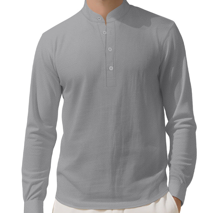 Herren Elegantes Langarmhemd mit Stehkragen und Knopfleiste Drune
