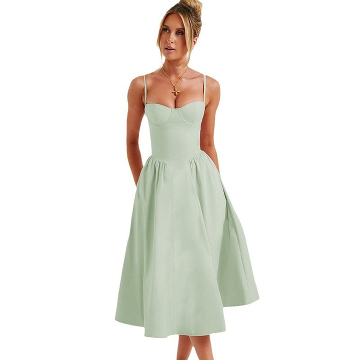Damen Midikleid mit tailliertem Oberteil und fließendem Rock Drune