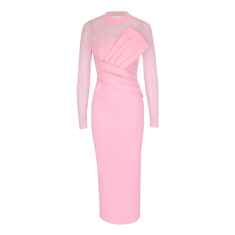 Damen Elegantes Langarm-Midi-Kleid mit raffinierter Drapierung und figurbetonter Silhouette Drune