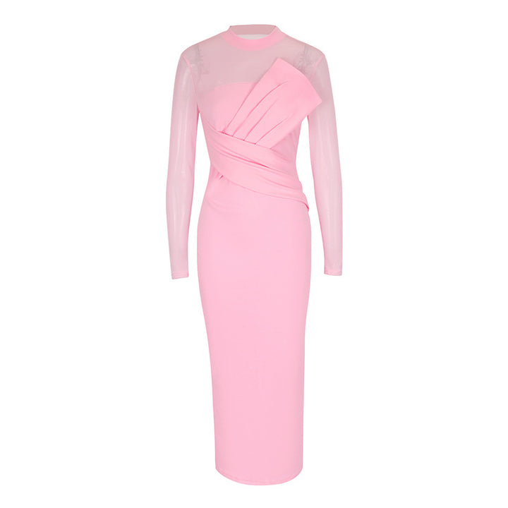 Damen Elegantes Langarm-Midi-Kleid mit raffinierter Drapierung und figurbetonter Silhouette Drune