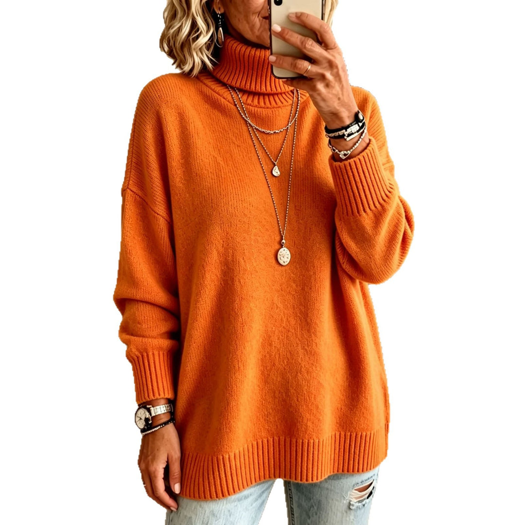 Damen Oversize Rollkragenpullover aus Feinstrick mit gerippten Bündchen und überschnittener Schulter Drune