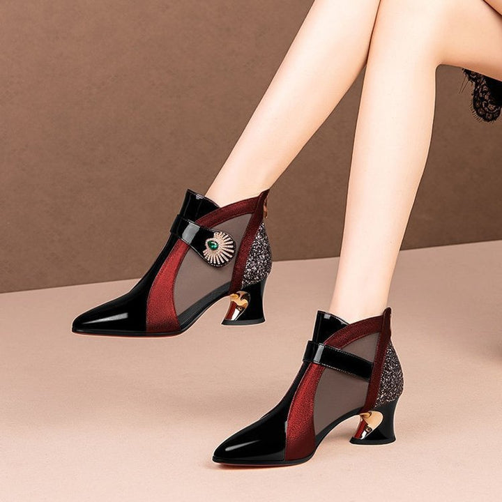 Damen Elegante Ankle Boots mit transparenten Einsätzen und Glitzer-Detail Drune