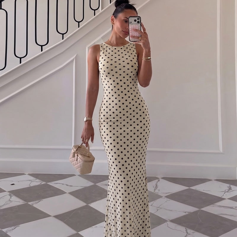 Damen Elegantes Maxikleid mit Punktdesign und figurbetontem Schnitt Drune