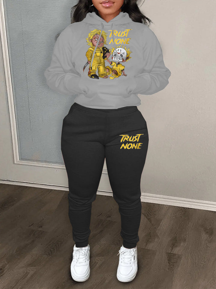 Damen Sportliches Hoodie- und Jogginghose-Set mit kreativen Grafikdesigns Drune