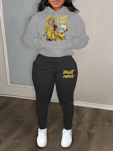 Damen Sportliches Hoodie- und Jogginghose-Set mit kreativen Grafikdesigns Drune