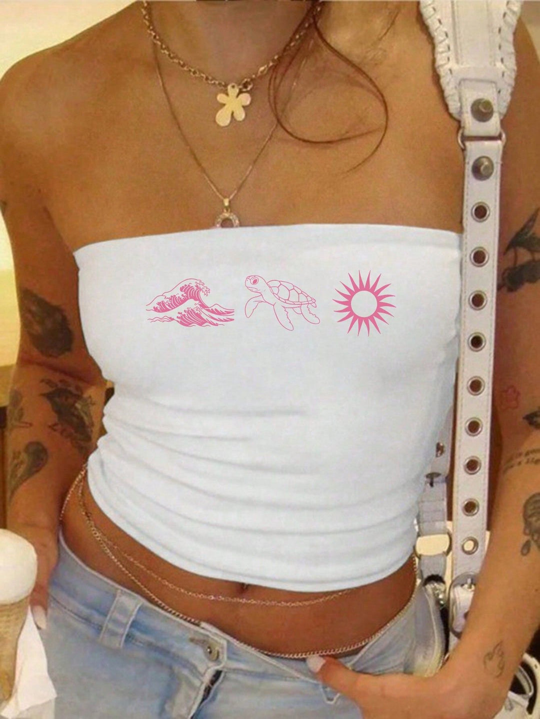 Damen Bandeau-Top mit auffälligem Statement-Aufdruck Drune