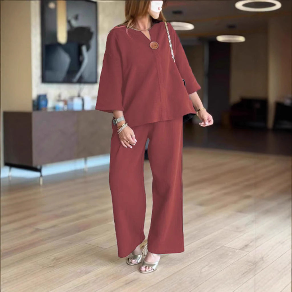 Damen lässige Tunika und Palazzo-Hose Drune