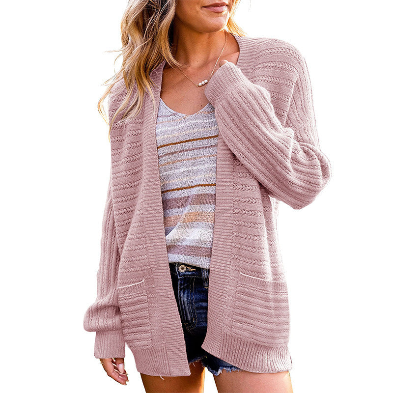 Damen Strickjacke mit tiefem V-Ausschnitt und strukturiertem Design Drune